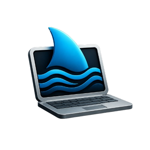 Digi-Sharks laptop and shark fin logo