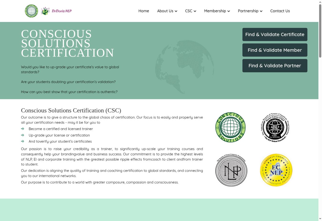 Conscious Solutions certification website landing page