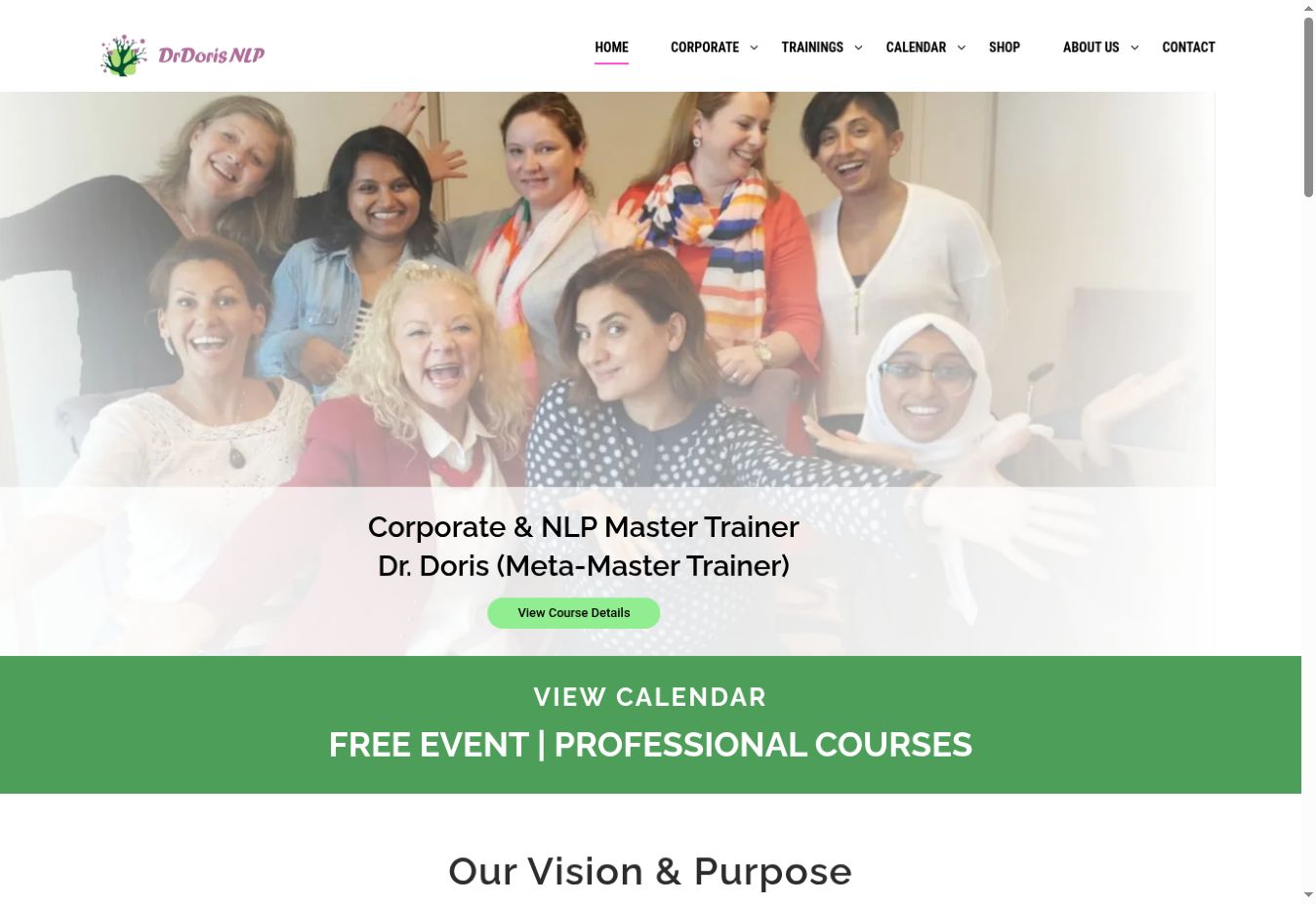 Dr. Doris NLP training website landing page