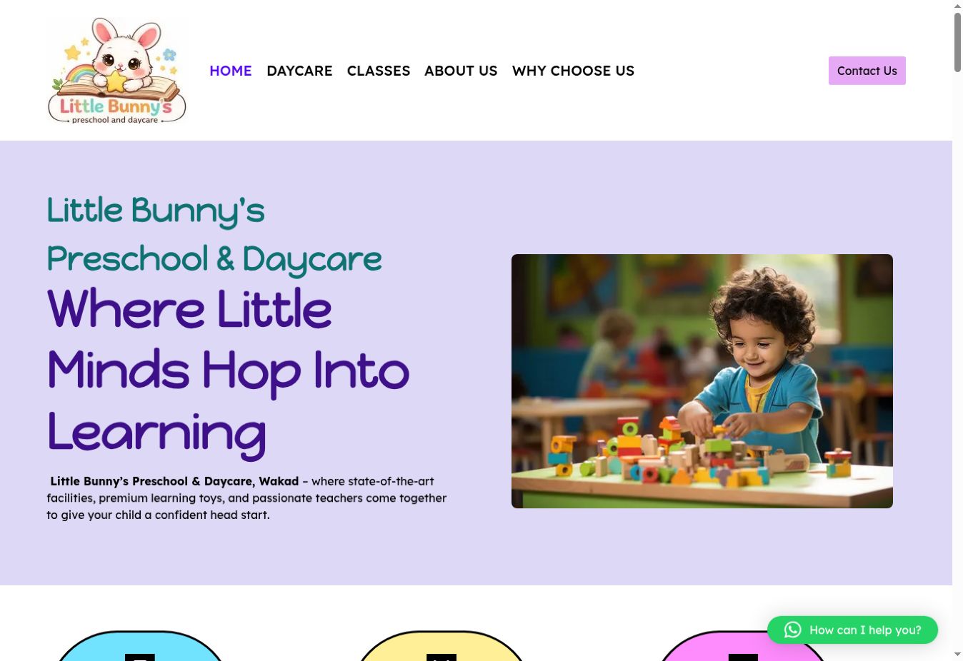 Little Bunny's preschool website landing page